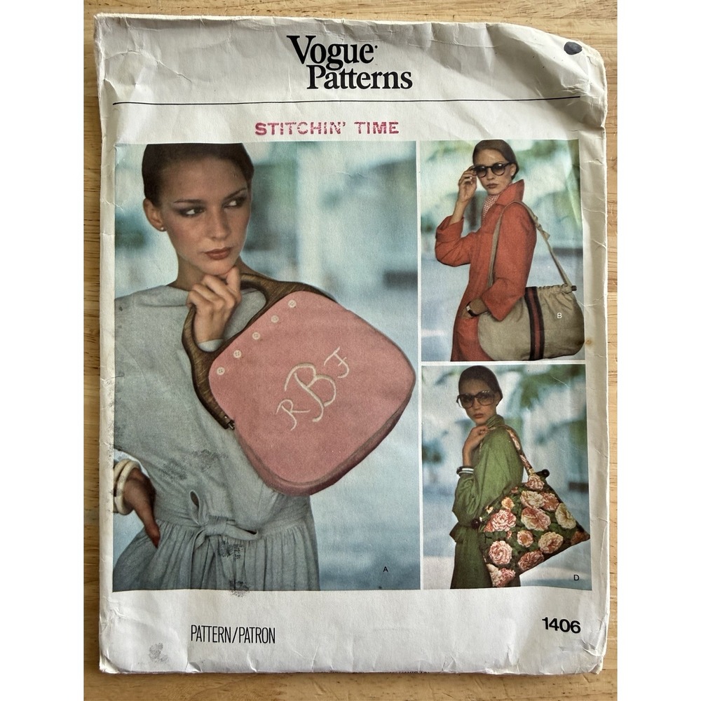 Vogue Pattern 1406 Misses' Handbags 3-Variations UNCUT FF *Read Description*